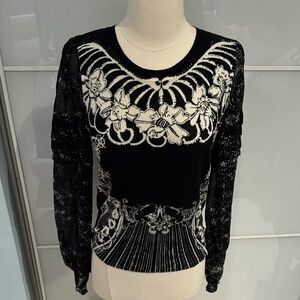 Cavalli Class Black and White Floral Long Sleeve Top